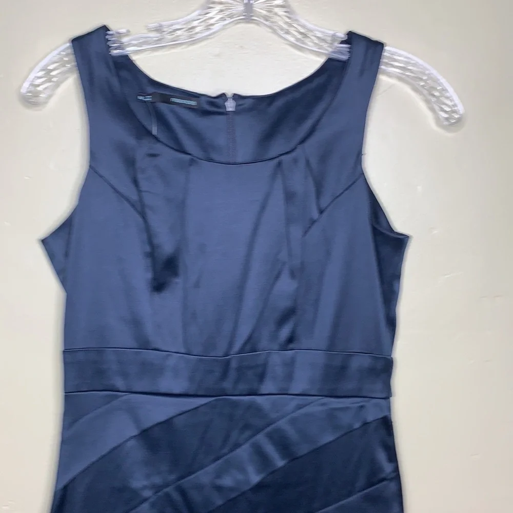 MAURICES Satinee Navy Pleated Scoop Neck Fitted Sheath Dress Size 1/2
